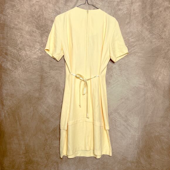 Vintage 90s Wayne Diamond Pale Yellow Layered Shift Dress Button Up Satin Retro - Picture 4 of 10